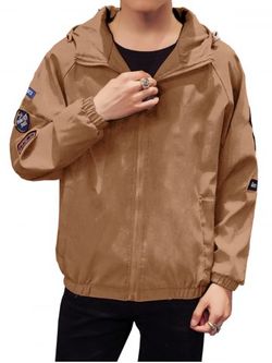 Raglan Sleeve Appliques Zip Up Jacket - CAPPUCCINO - M