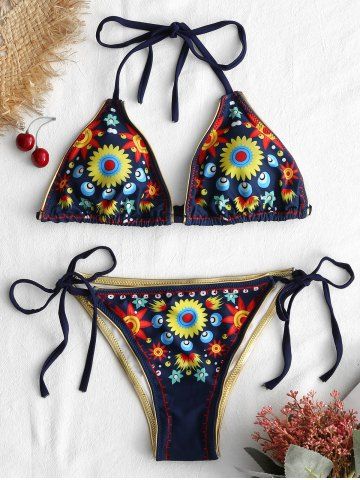 String Sunflower Print Bikini Set.