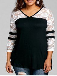 affordable plus size lace yoke lattice u neck top