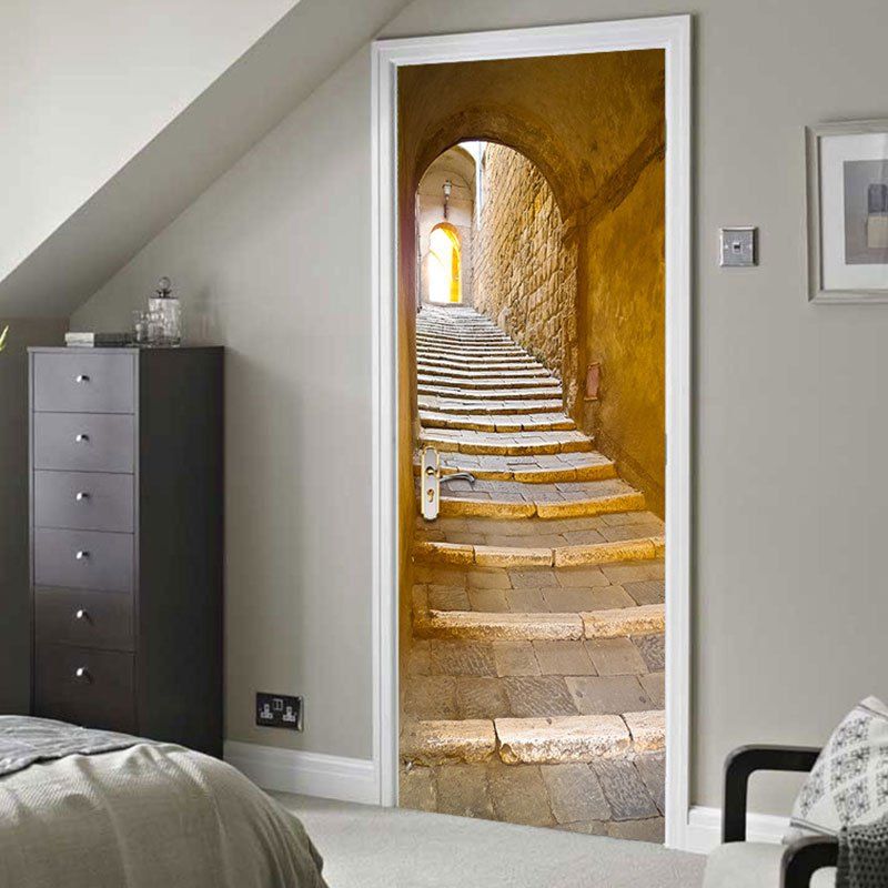 

Stairs Entrance Print Door Stickers, Brown