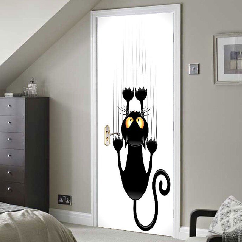 29 Off Wall Climbing Cat Patterned Door Stickers Rosegal