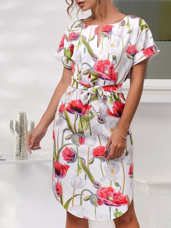 

Short Sleeve Belted Floral Dress