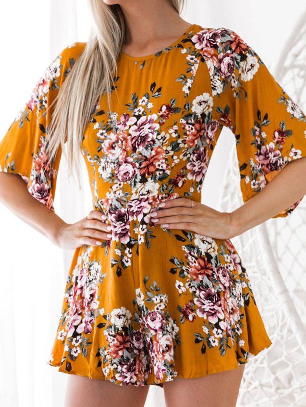 

Back Cut Out Floral Romper, Mandarin