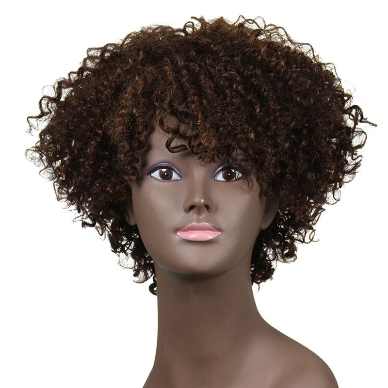 44 Off Short Side Bang Colormix Fluffy Afro Kinky Curly Synthetic Wig Rosegal