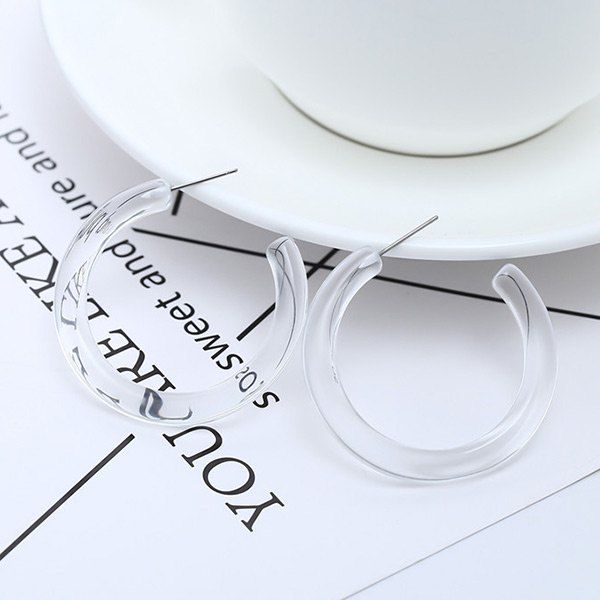 

Transparent Circle Cuff Hoop Earrings, White