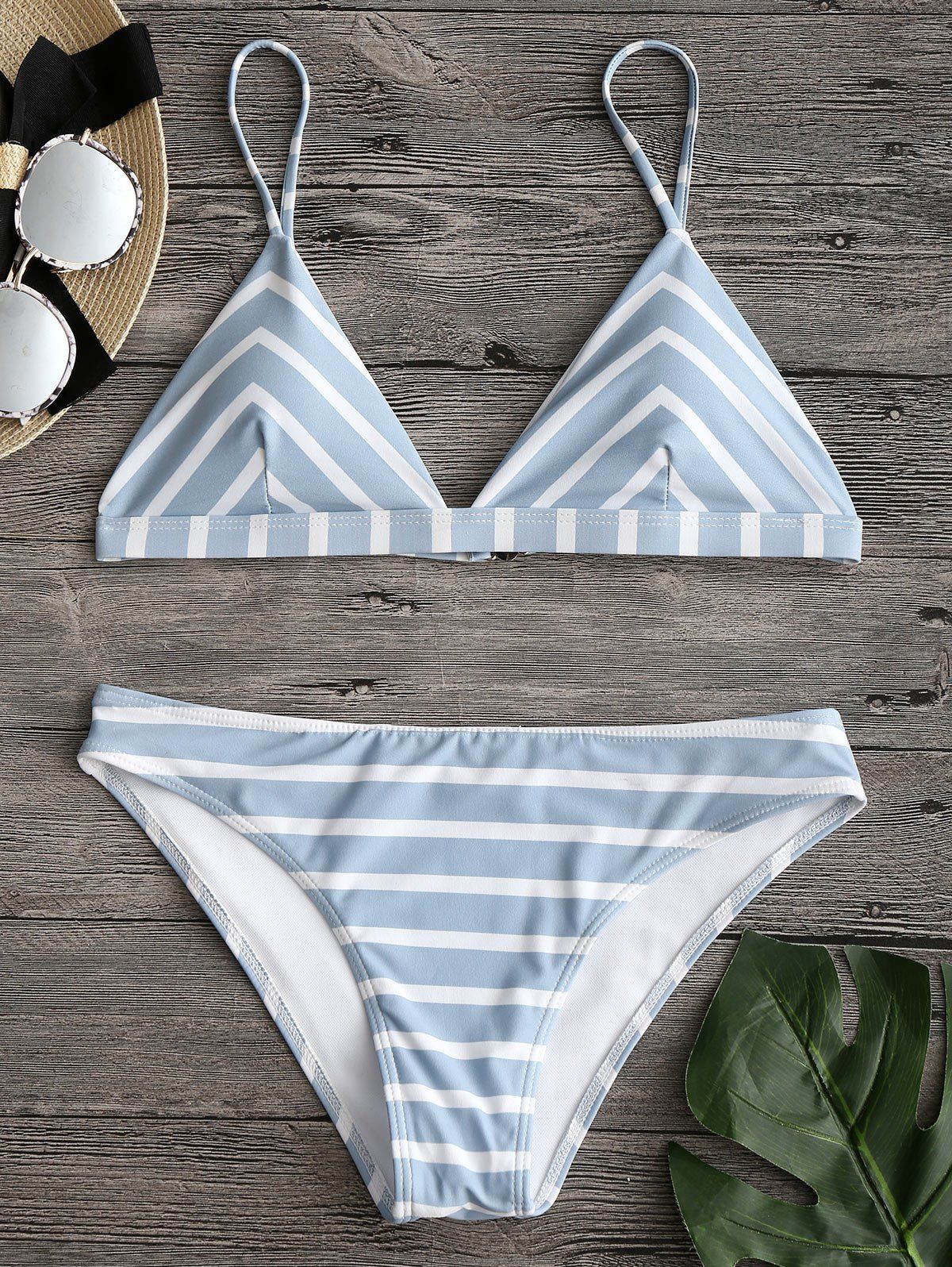 

Spaghetti Strap Striped Bikini, Stone blue