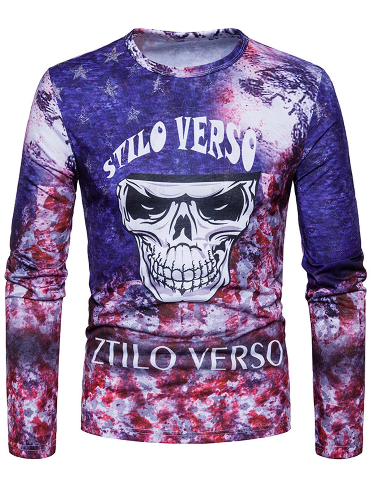 

Skull Tie Dye Print Long Sleeve T-shirt, Colormix