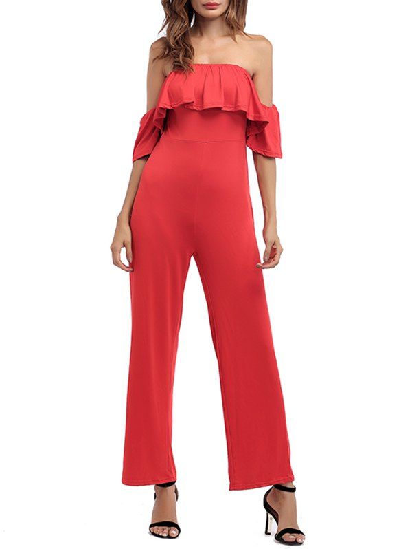 

Off The Shoulder Backless Palazzo Jumpsuit, Red