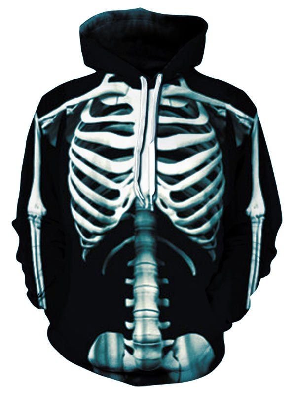 

3D Skeleton Print Pullover Hoodie, Black