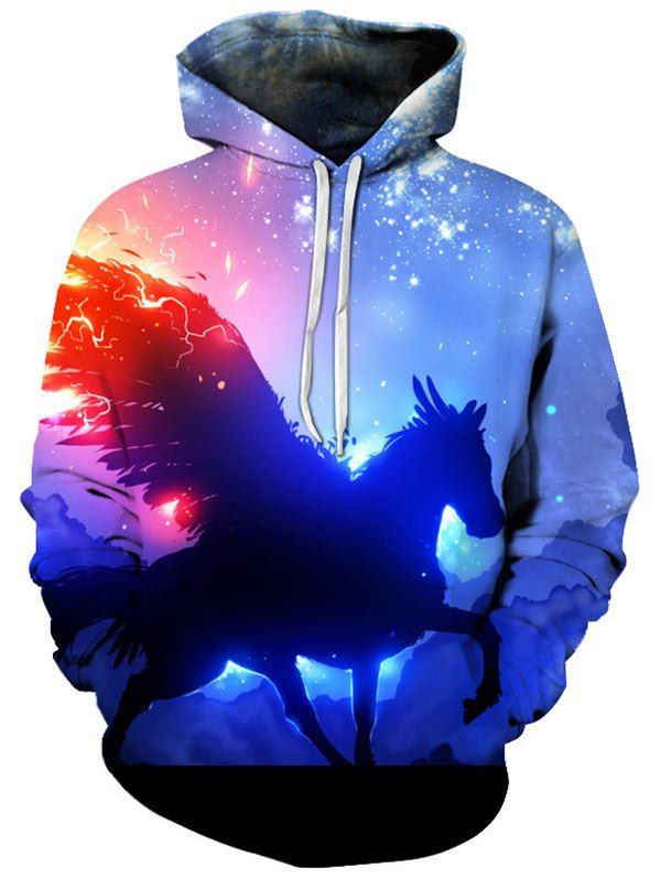 

Pullover Pegasus Print Galaxy Hoodie, Blue