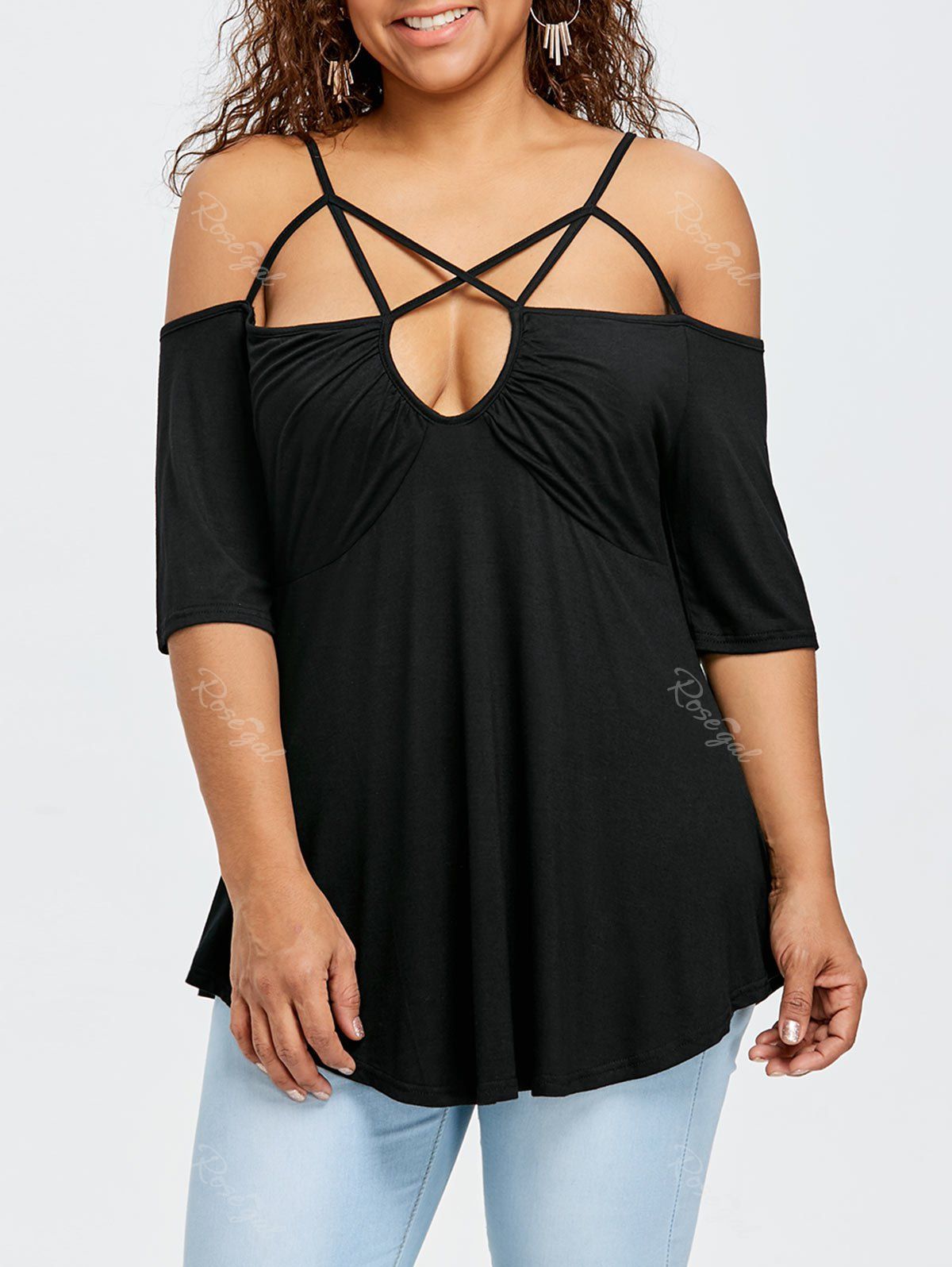 

Cobweb Cut Plus Size Tunic T-shirt, Black