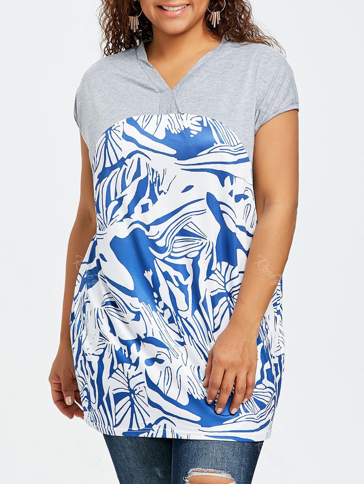 

Plus Size Graphic Tunic T-shirt, Gray and blue