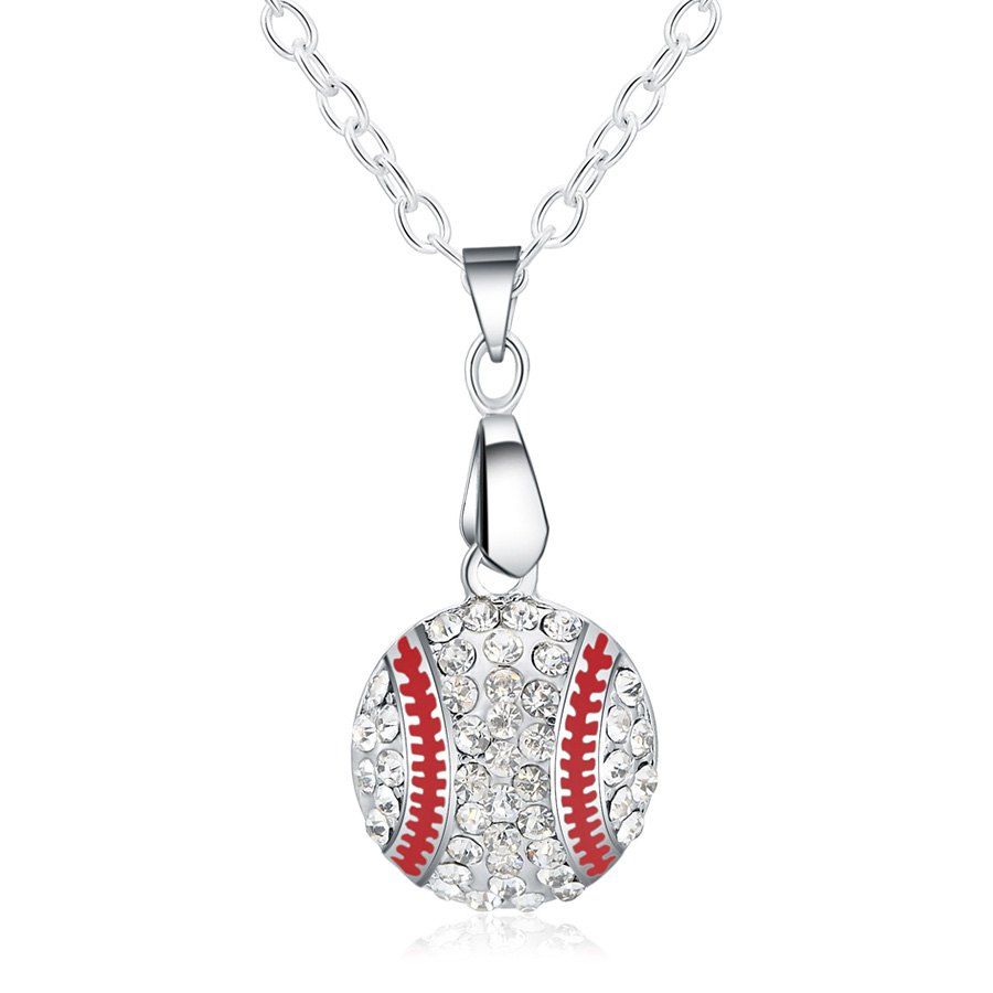 [28 OFF] Sporty Faux Diamond Baseball Pendant Necklace Rosegal