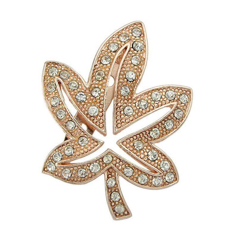 

Maple Leaf Shape Faux Diamond Inlay Brooch Pin, Rose gold