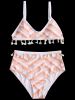 Ensemble Bikini à Taille Haute avec Pompons et Motif Zig Zag -  