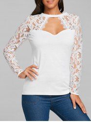 Lace Panel Cut Out Long Sleeve T-shirt -  