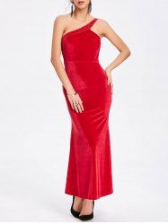 Sequin One Shoulder Party Maxi Dress -