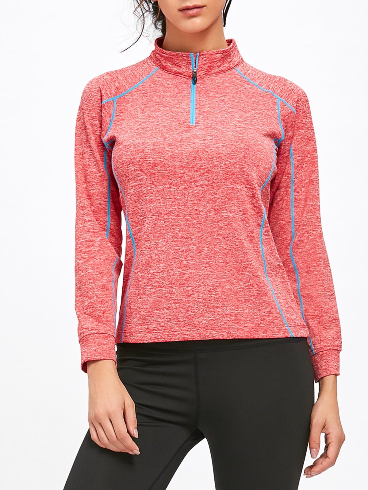 

Sports Contrast Half Zip High Neck T-shirt, Deep pink