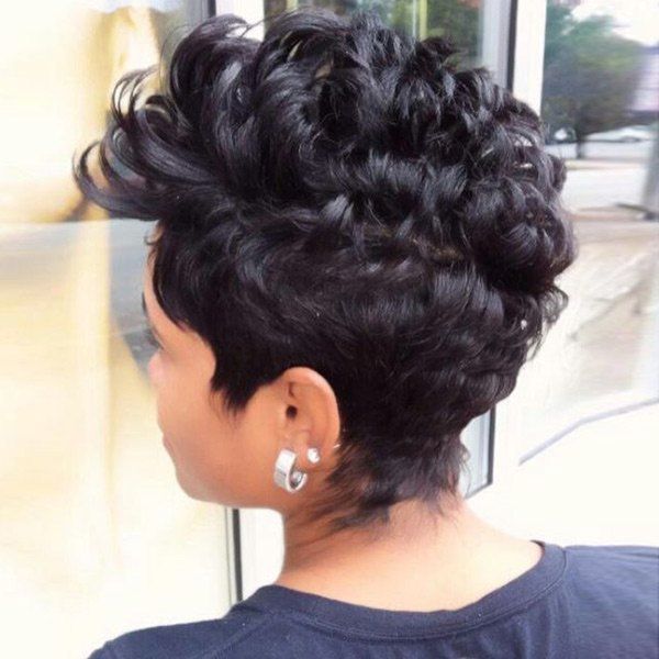 

Short Inclined Bang Layered Fluffy Curly Pixie Synthetic Wig, Black