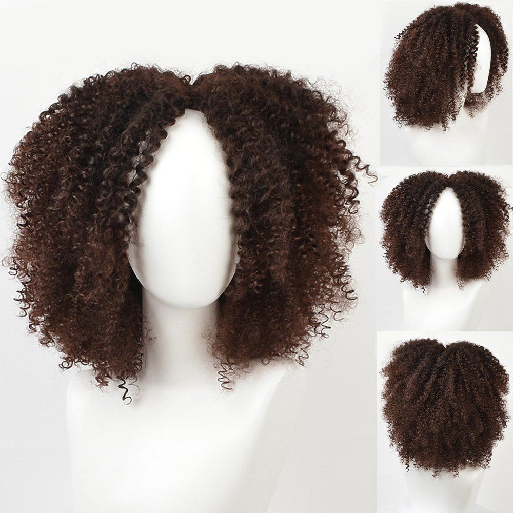 

Short Center Parting Fluffy Afro Curly Synthetic Wig, Chocolate