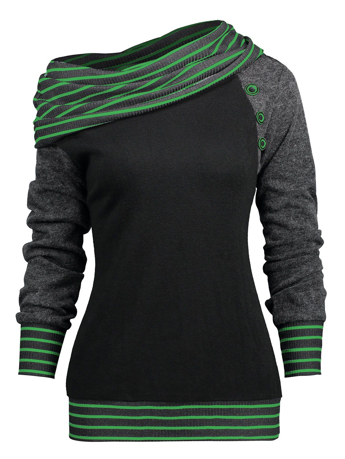 

Raglan Sleeve Stripe Trim Skew Neck T-shirt, Green