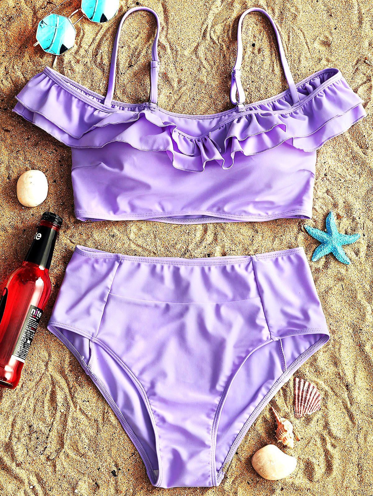 

Moulded Push Up Flounce Bikini, Purple