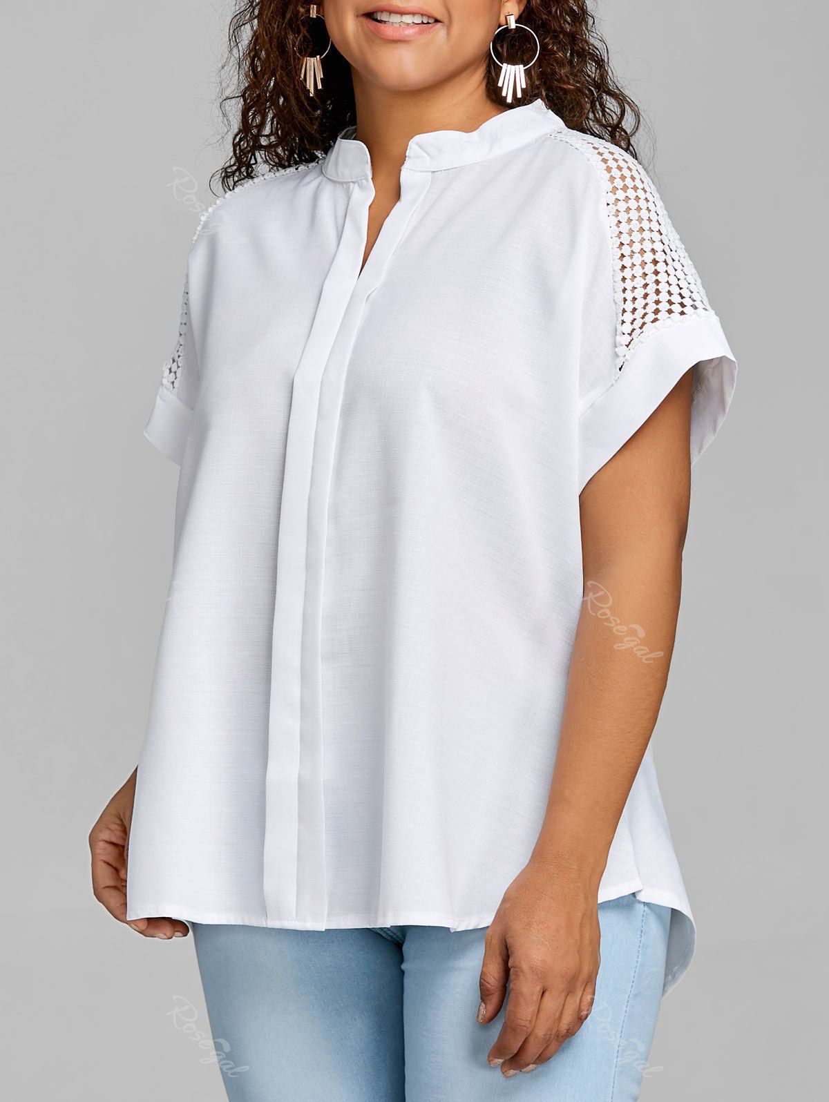[49 OFF] Plus Size High Low Crochet Blouse Rosegal