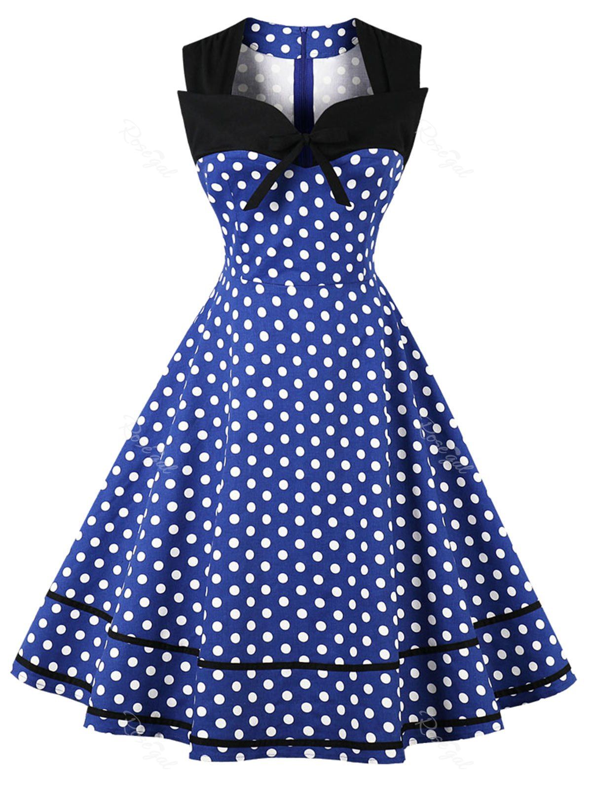 

Plus Size Polka Dot Vintage Dress, Blue