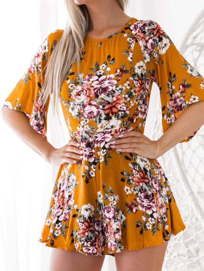 

Floral Print Cut Out Romper, Yellow