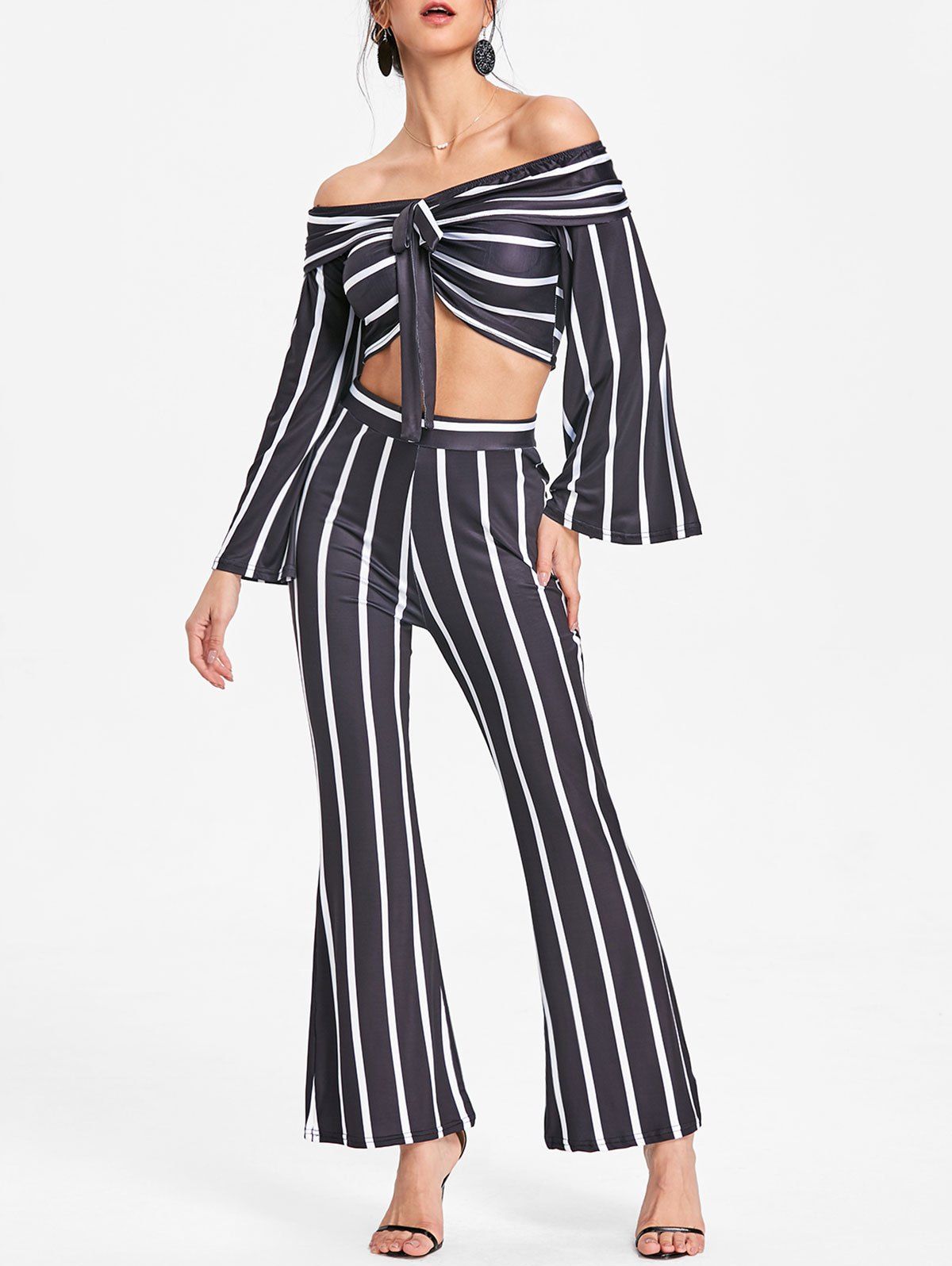 

Stripe Crop Top and Wide Leg Pants, Black