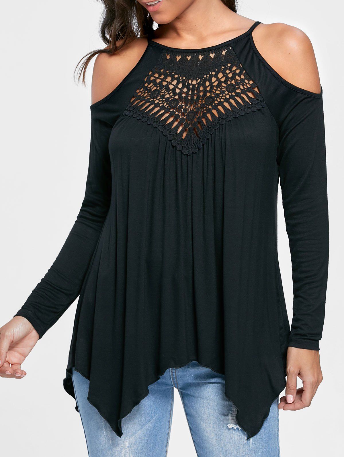 [28 OFF] Open Shoulder Handkerchief Top Rosegal