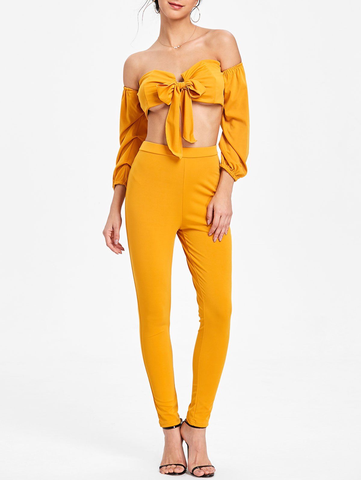 

Tie Up Crop Top and Skinny Pants, Mustard