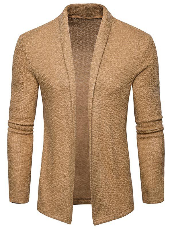 

Shawl Collar Open Front Textured Cardigan, Khaki