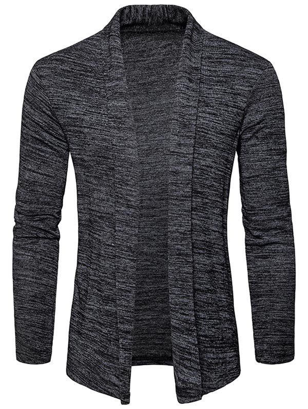 

Shawl Collar Space Dye Open Front Cardigan, Deep gray