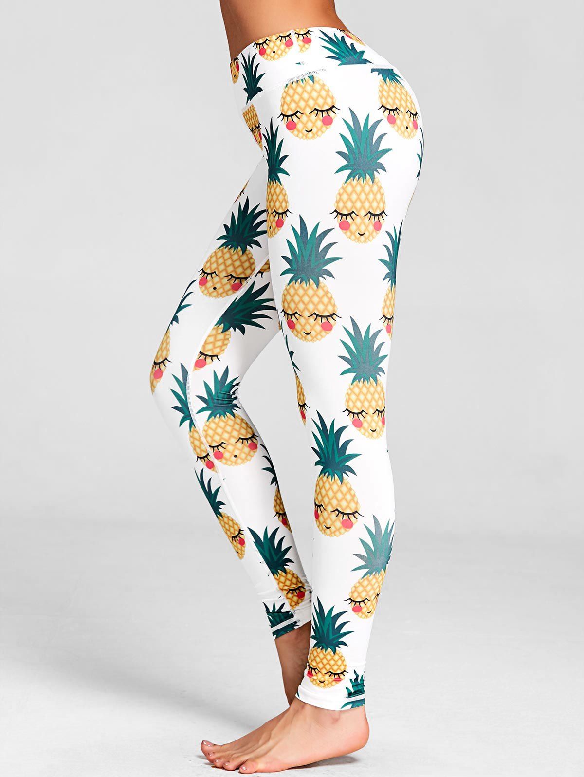 

High Waist Pineapple Print Active Leggings, White
