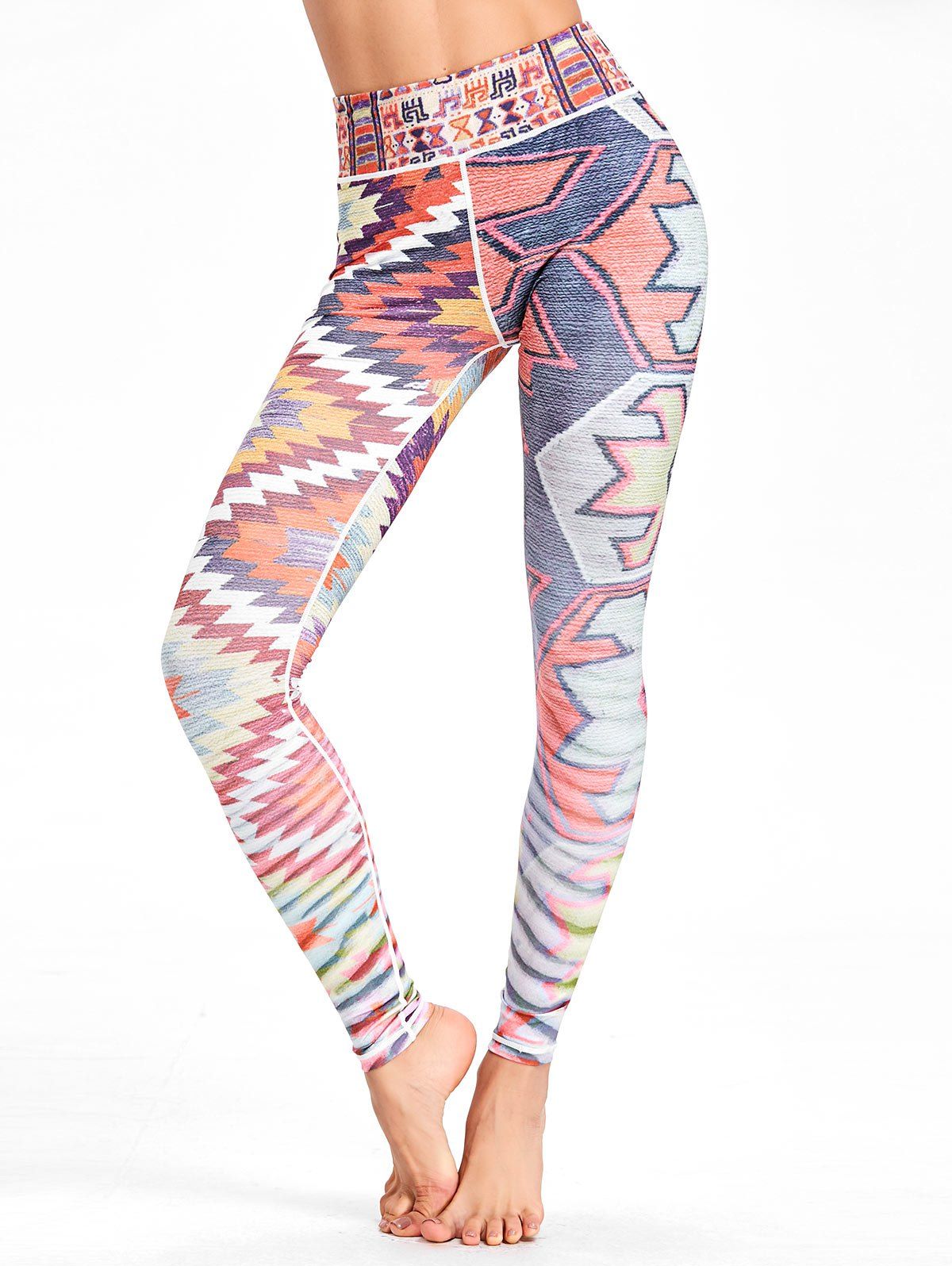 

Multicolor Geometric Print High Waist Workout Leggings, Colormix
