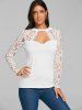 Lace Panel Cut Out Long Sleeve T-shirt -  
