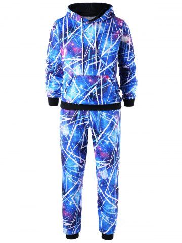 Galaxy Drawstring Hoodie with Jogger Pants - BLUE - XL