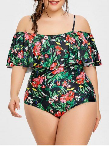 2019 plus size flounce floral one piece swimwear