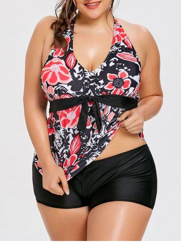 rosegal Plus Size Floral Halter Shortini Swimsuit