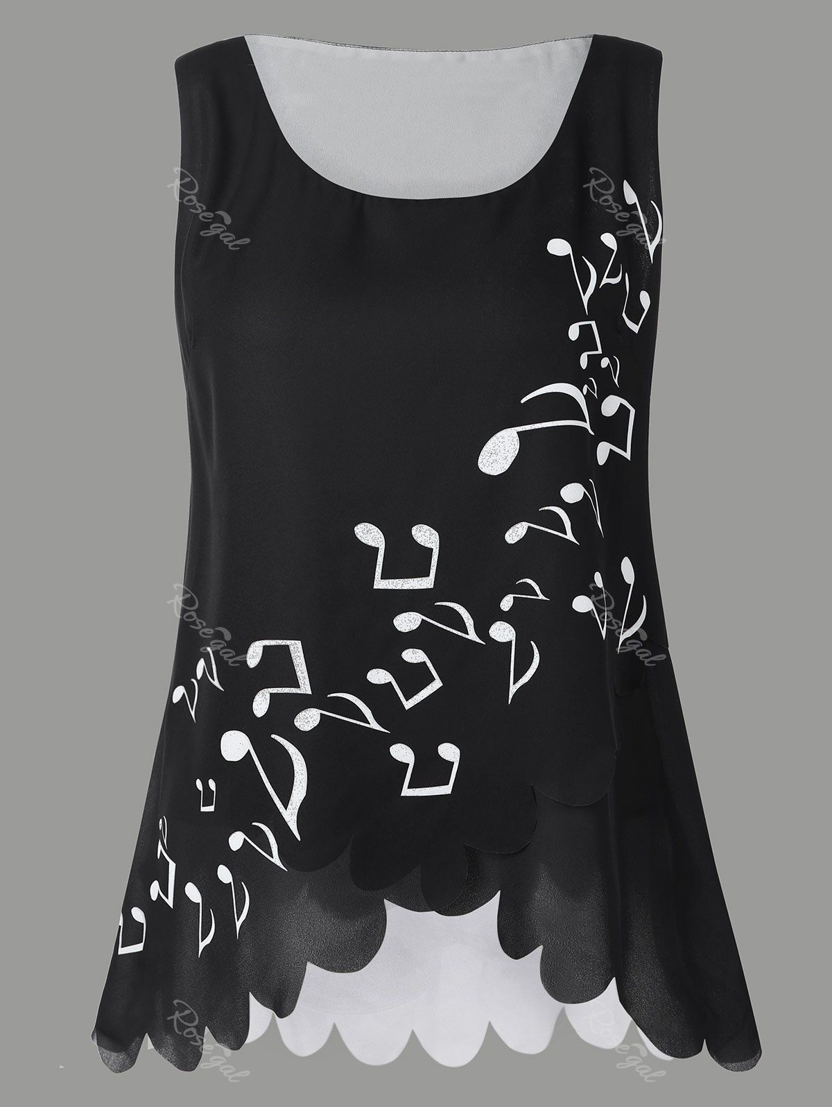 

Musical Notes Print Plus Size Sleeveless Blouse, Black