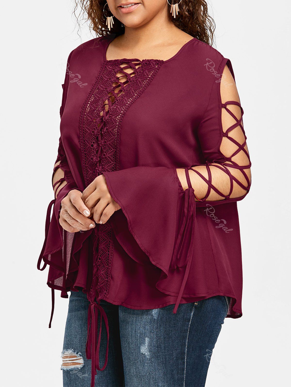 plus size off the shoulder bell sleeve top