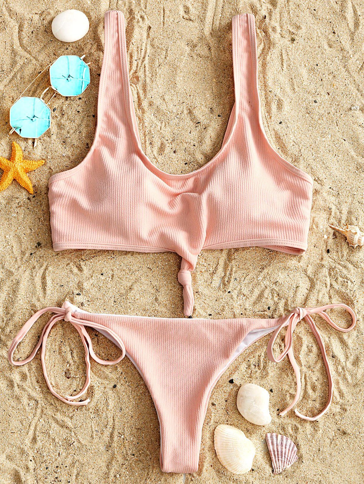 

Ribbed Knot Bikini Swimsuit, Light pink