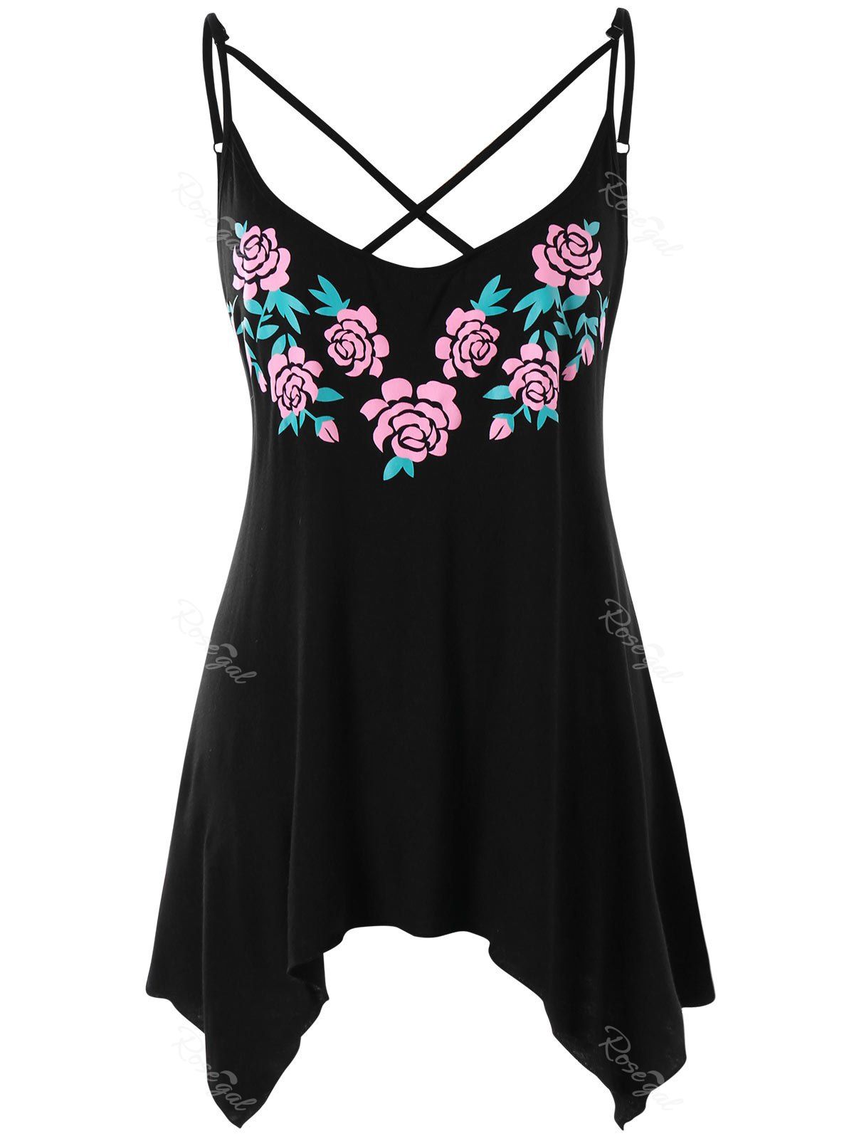 

Plus Size Criss Cross Floral Tank Top, Black