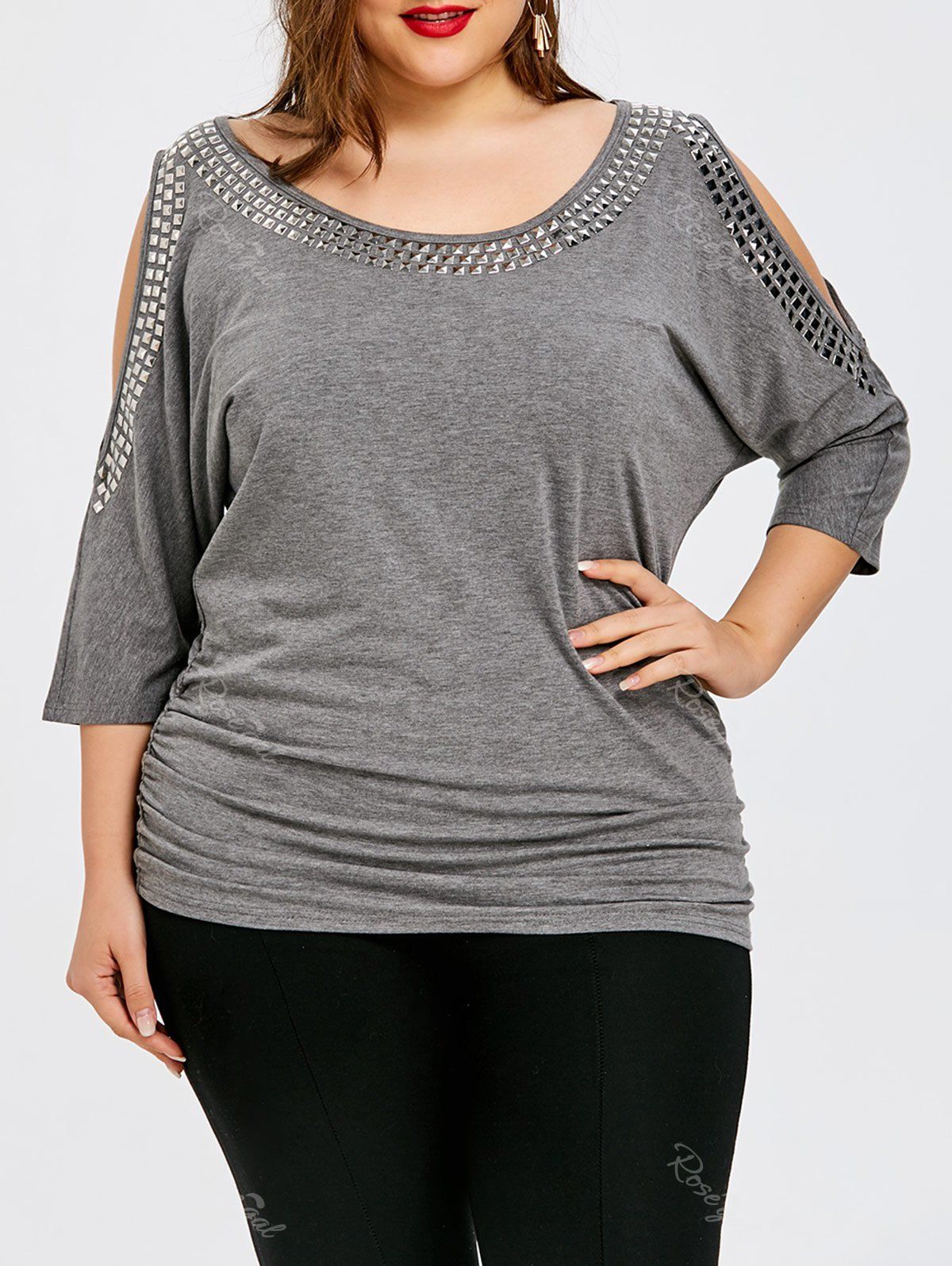 

Plus Size Batwing Sleeve Cold Shoulder T-shirt, Heather gray