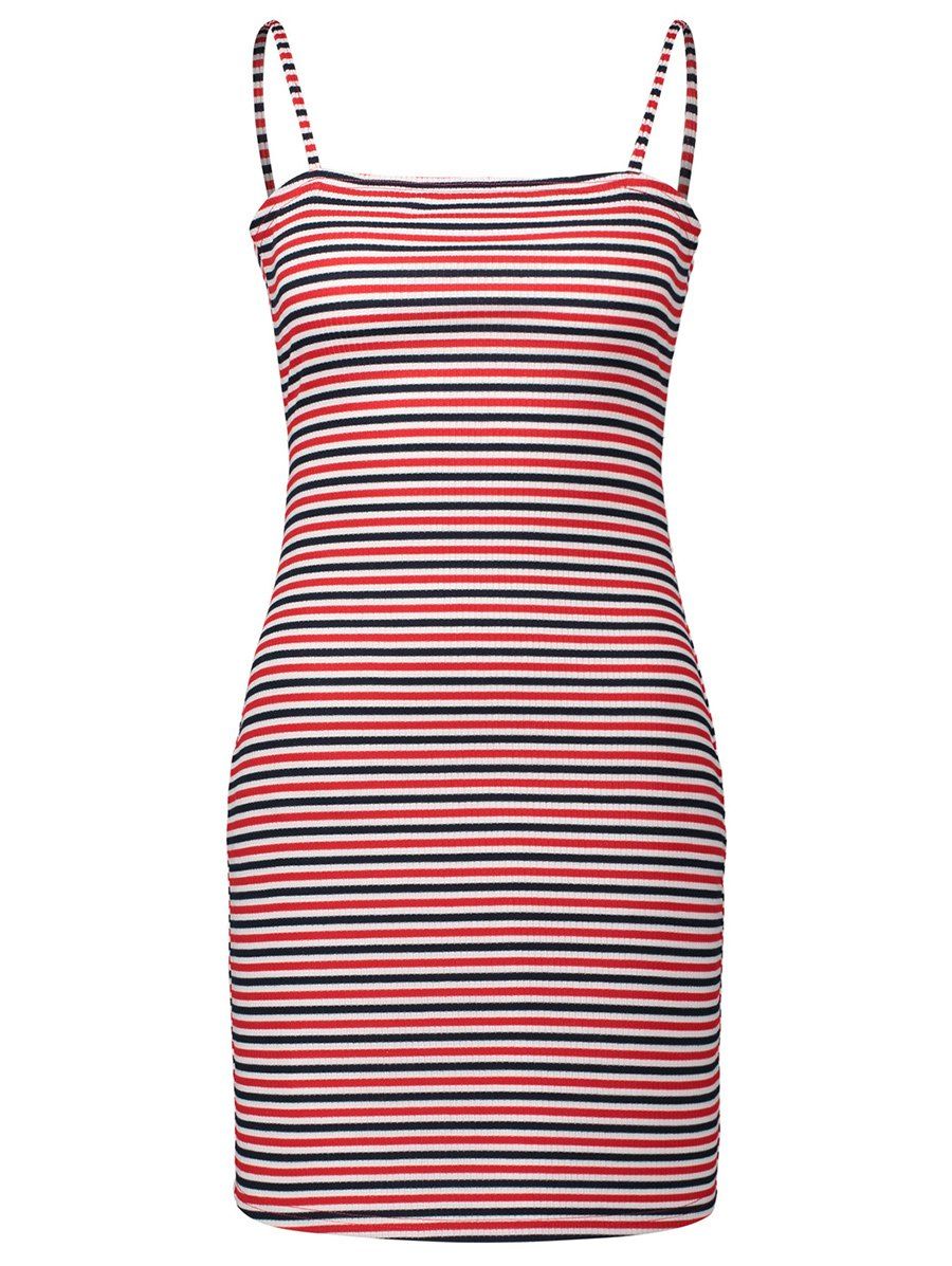 

Spaghetti Strap Striped Bodycon Dress, Red