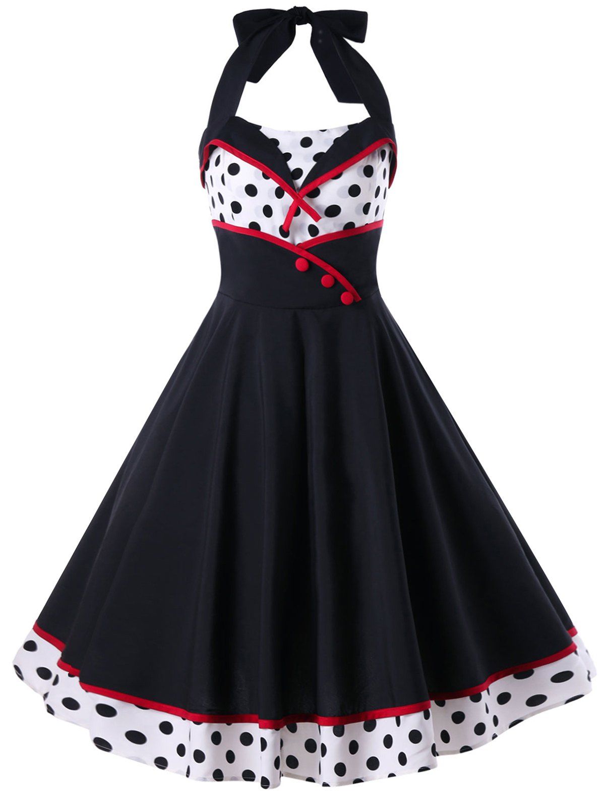 

Polka Dot Print Halter Pin Up Dress, Colormix