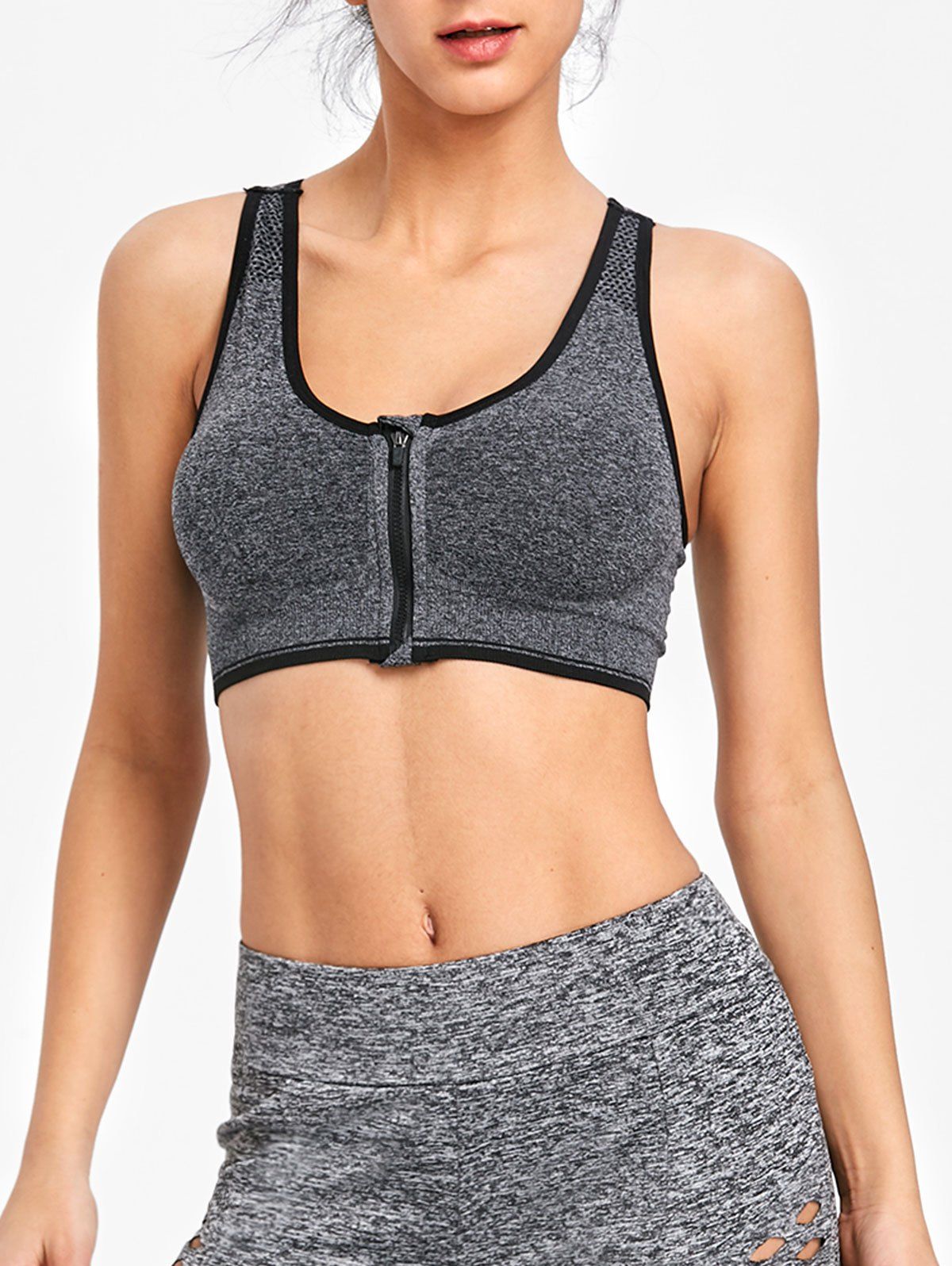 

Racerback Zip Workout Bra, Gray