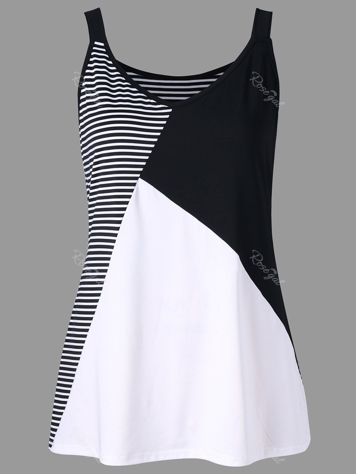 

Plus Size Striped V Neck Tank Top, Black stripe