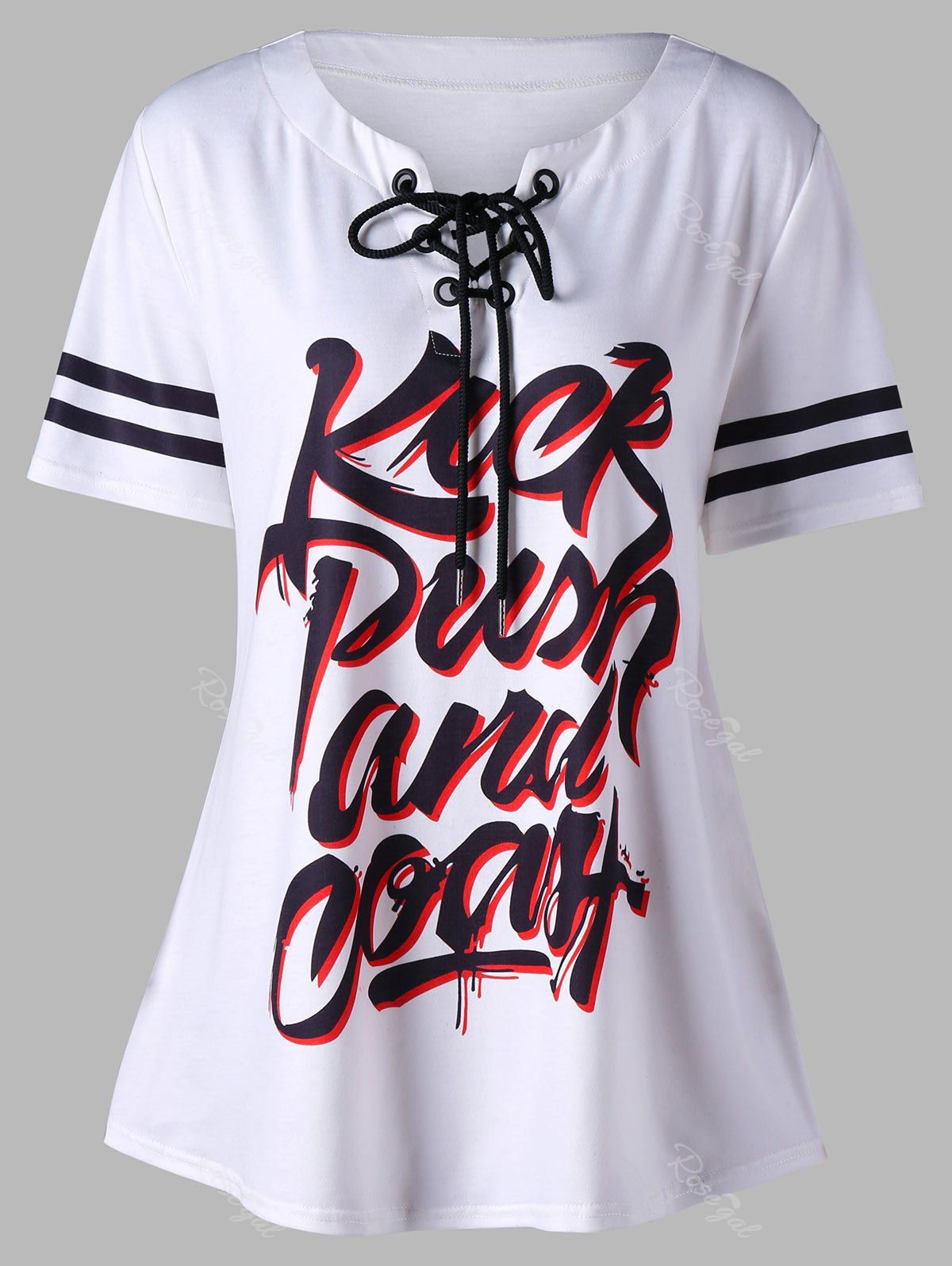 

Plus Size Letter Lace Up Tunic T-shirt, White